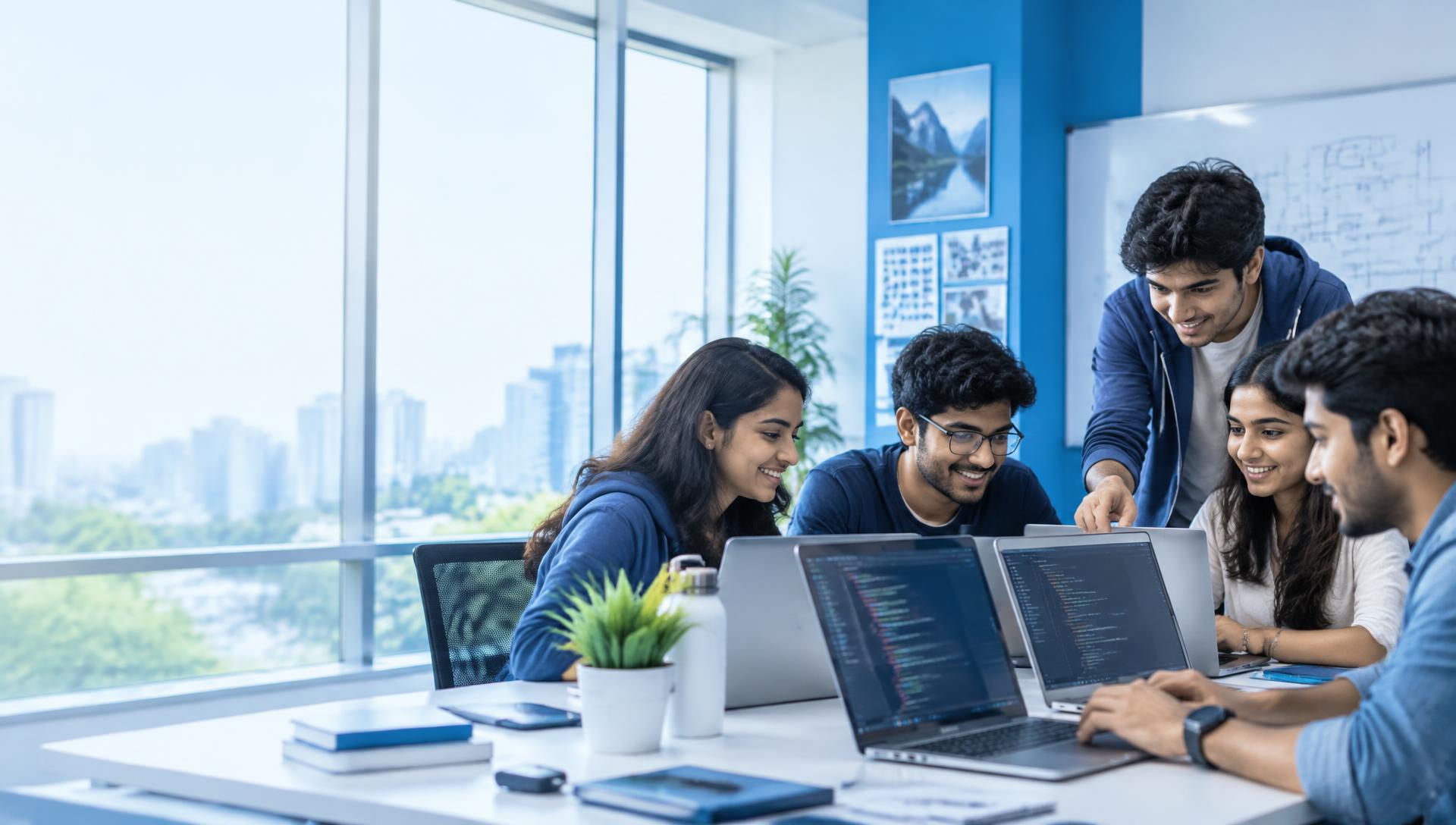 B.Tech students collaborating on full-stack applications